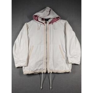 VTG Hunt Club Mens Medium White Denim Jacket Removable Hood Cotton